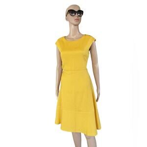 Anne Klein Mini Dress 8 Cocktail Wedding Textured A-Line Zip Cap Sleeve Yellow